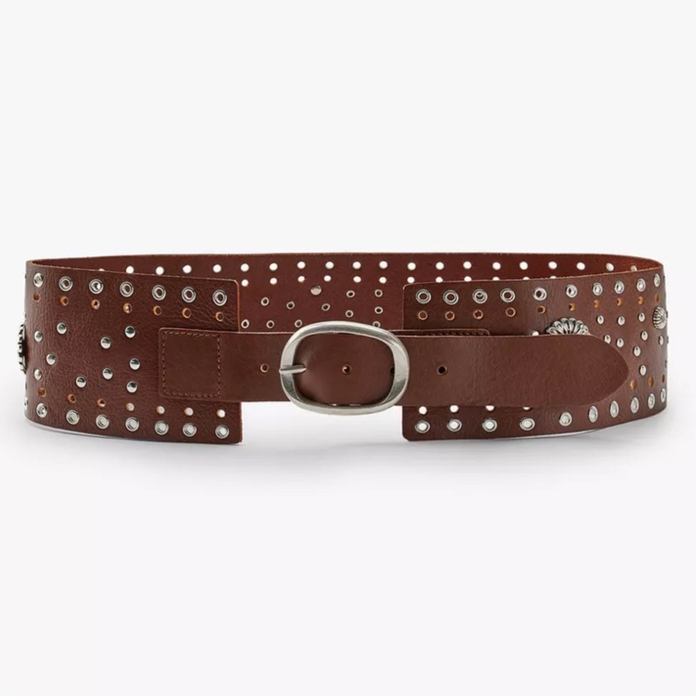 Zara leather belt metal flower studded, 2025 NWT